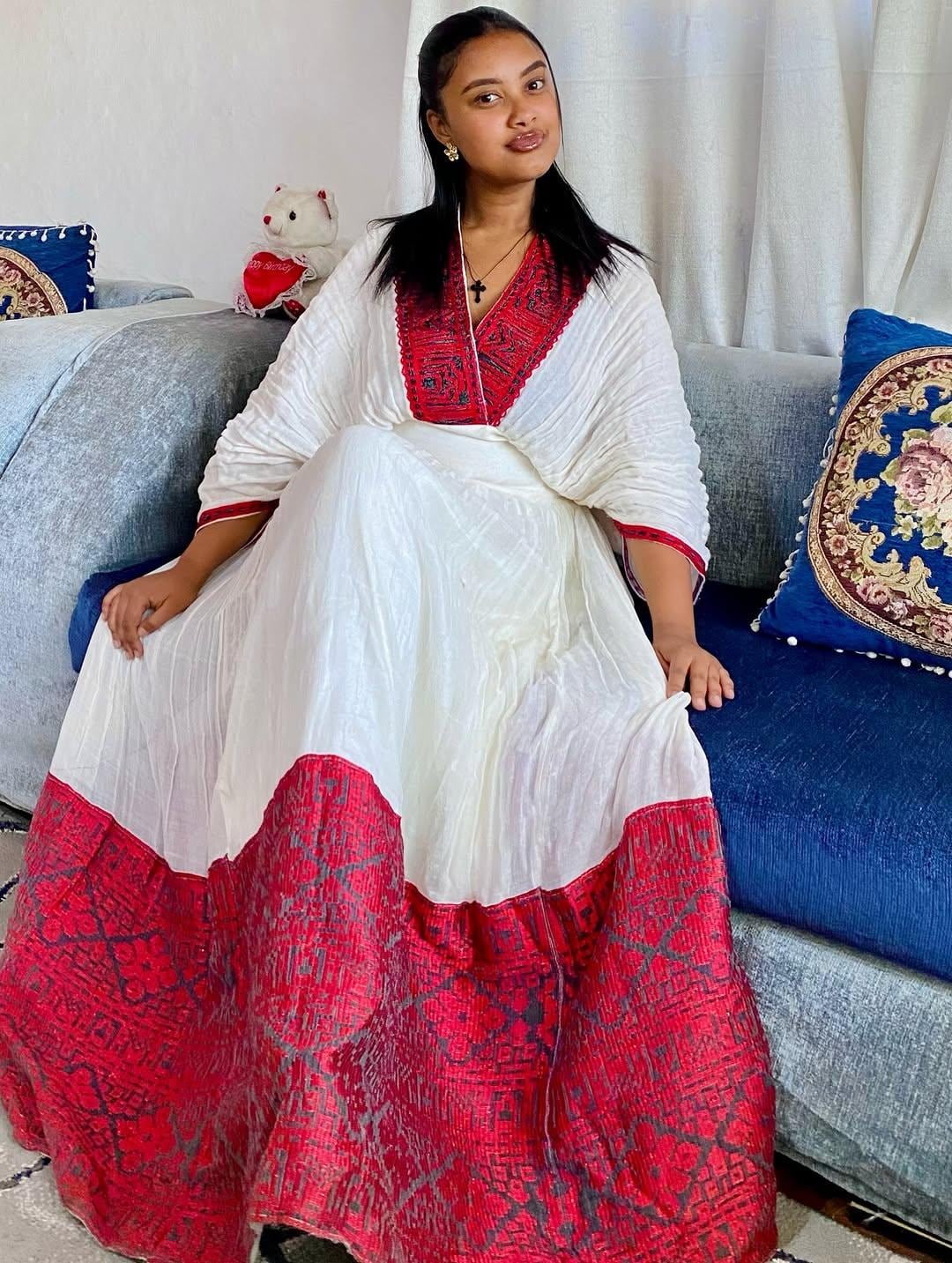 Red Habesha Zuria – Modern Ethiopian Dress Ideal for Festivals & Family ...