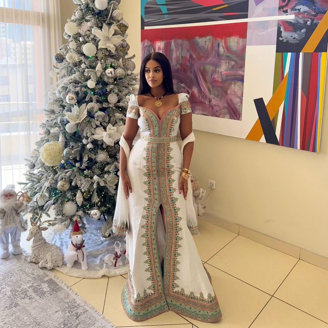 ethiopian traditional dress designer Addis Ethiopian Traditional Dress | Multicolored Embroidery Habesha Kemis | Timeless Habesha Kemis for Festive