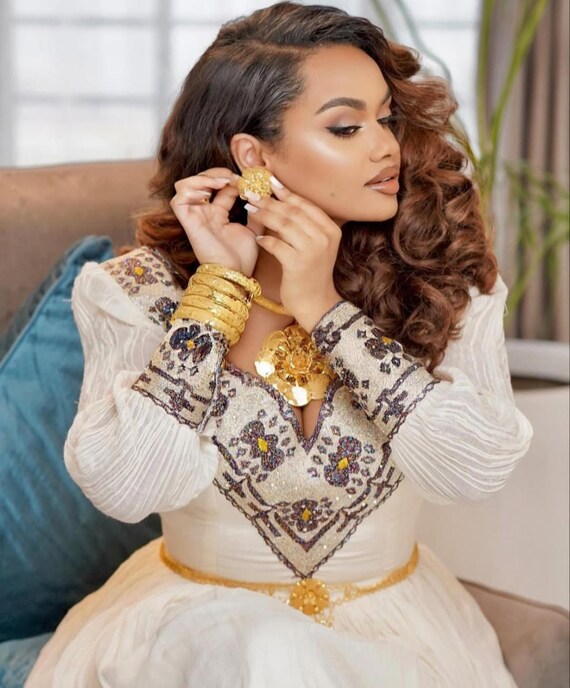 Silver Ethiopian Dresses | Stylish Handmade Habesha Dress Collection