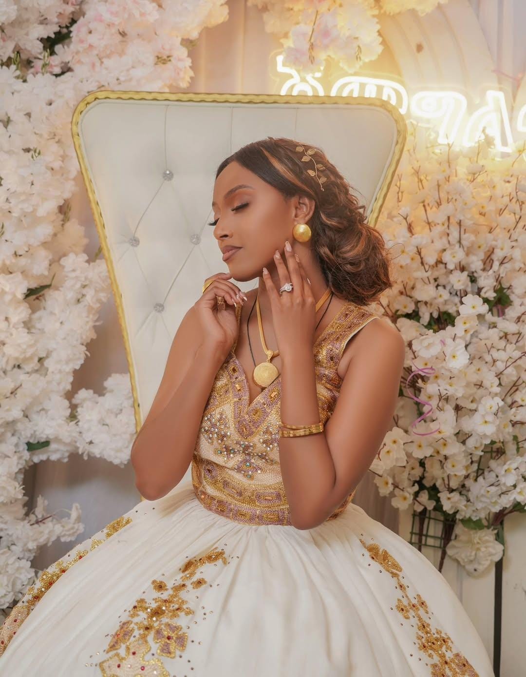 gold egyptian wedding dresses Habesha Dress occ:NYE