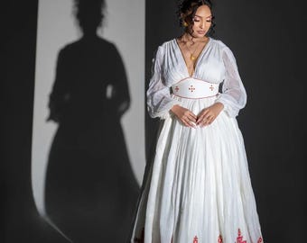 habesha graduation dress Ethiopian Graduation Dress – Modern Habesha Kemis with Custom Tibeb Borders main image 1