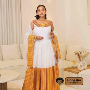Elegant Ethiopian & Eritrean Habesha Dress | Traditional Handwoven Kemis | Custom Sizing Available