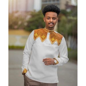 Modern Habesha Shirt for Men | Habesha Libs | Ethiopian Clothing | Simple Habesha Men&#39;s Shirt