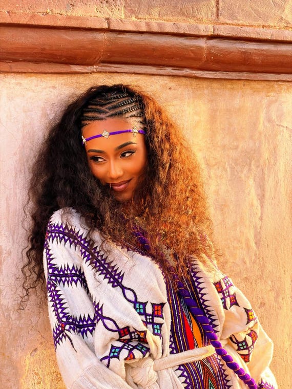 purple ethiopian dress Vibrant Deep Purple and Gold Sun-Motif Traditional Ethiopian Dress