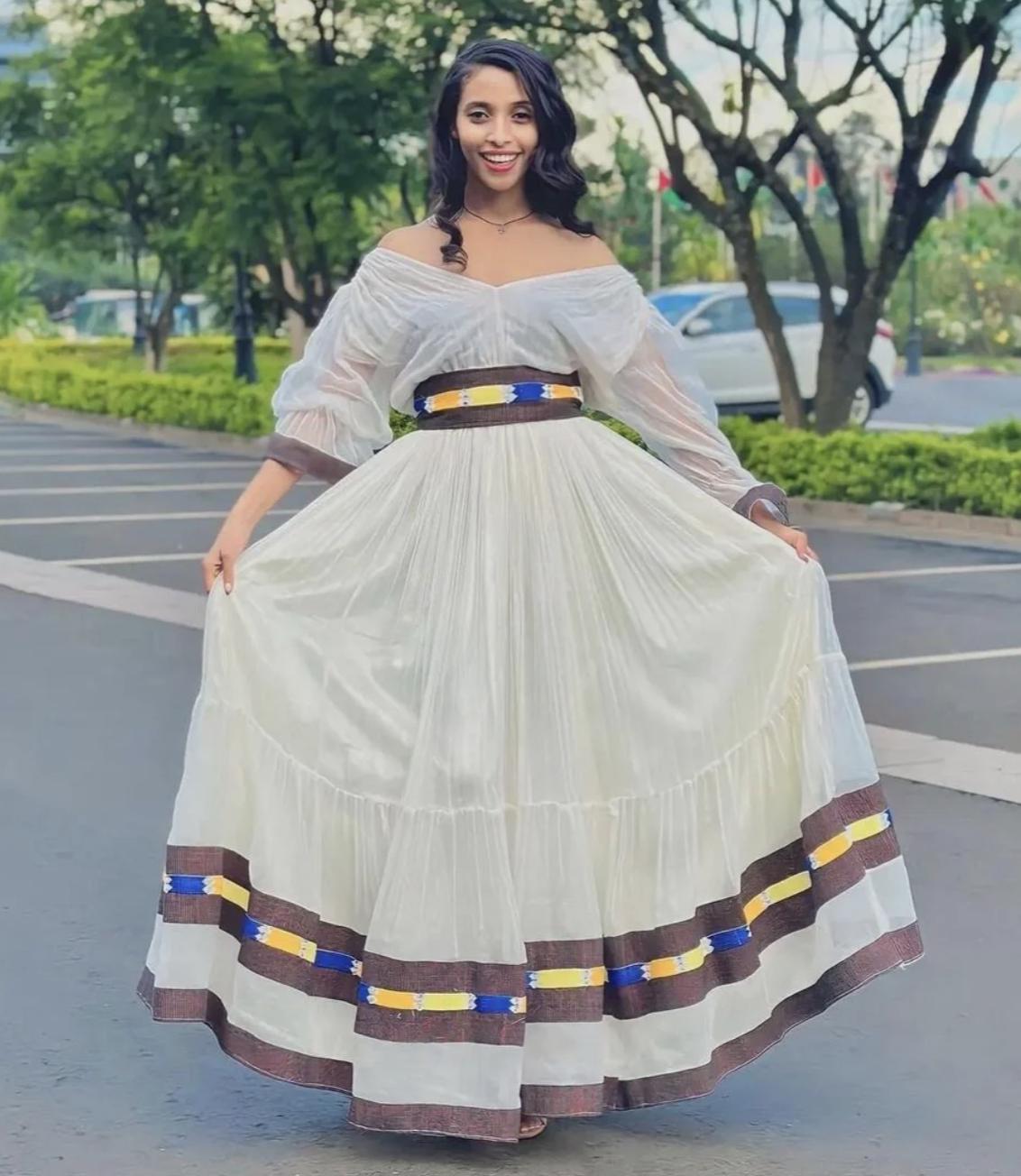 Elegant Shoa Oromo Dress - Traditional Brown Ethiopian Oromo Outfit