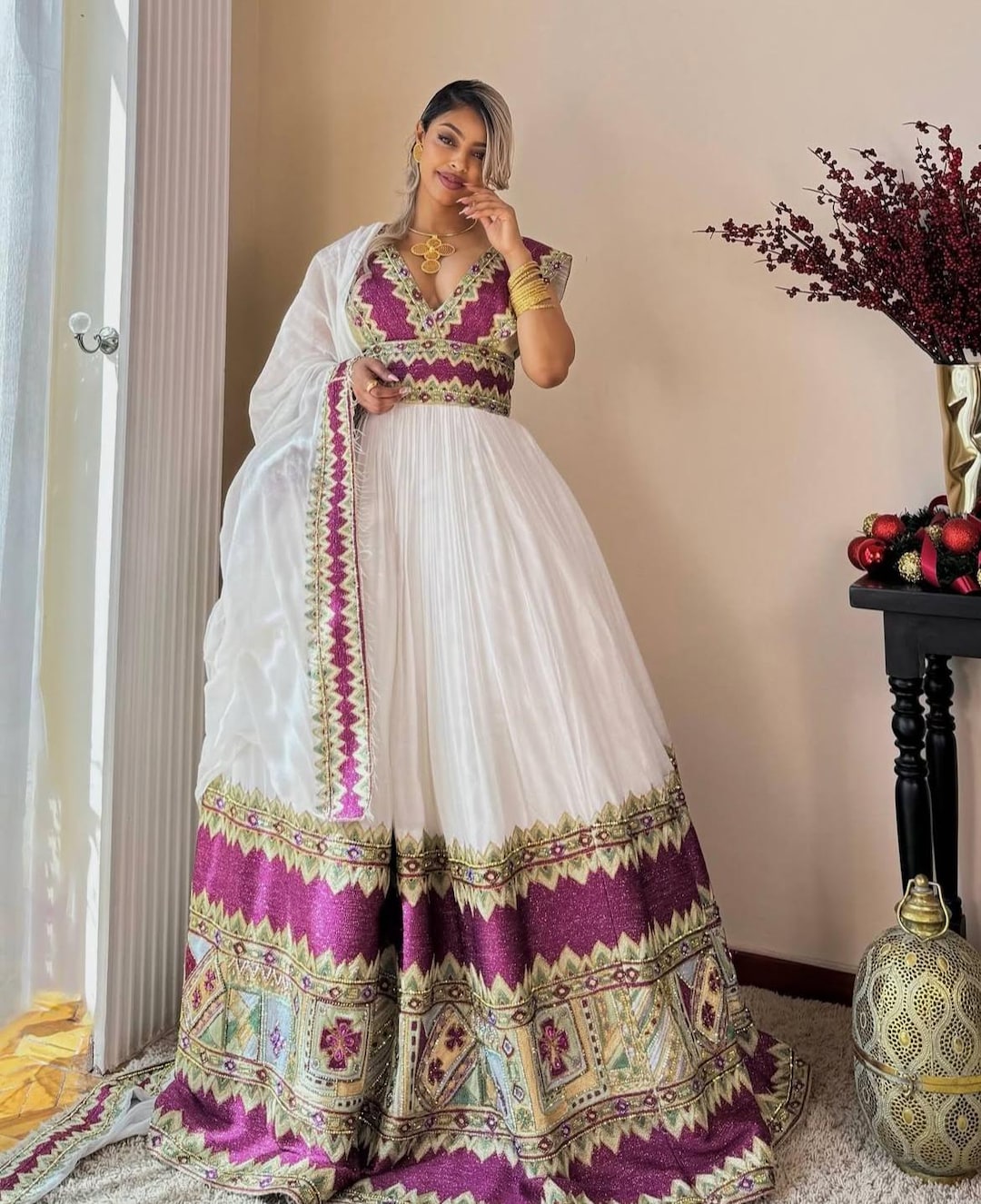stunning white Habesha gowns & Zuria - Traditional Ethiopian dresses for weddings & cultural events main image 1