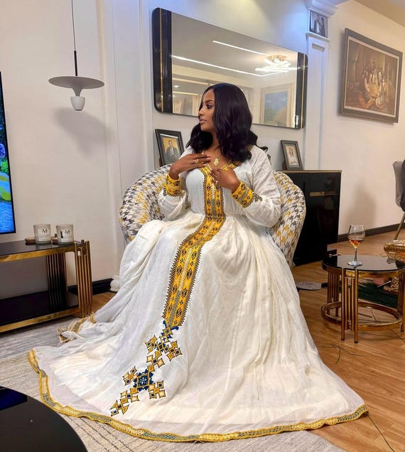 Yellow Ethiopian Habesha Clothes | Modern Dress Cultural Handmade Style -  Etsy Israel