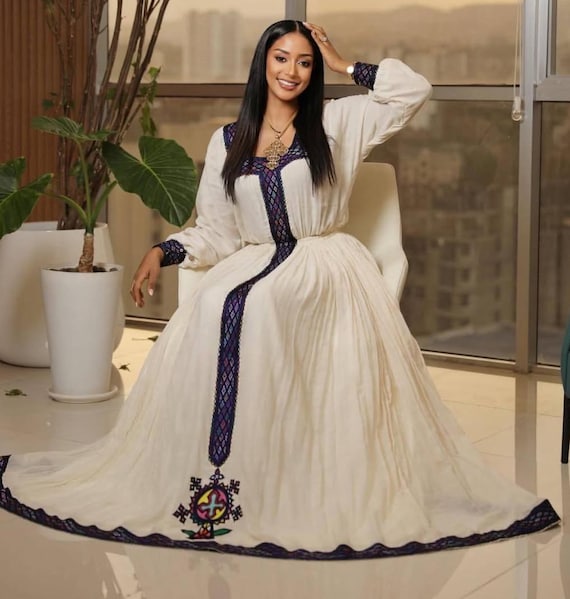 Handcrafted Habesha KemiS Dress: Ethiopian Eritrean Wedding Gown Handcrafted Habesha KemiS Dress: Ethiopian Eritrean Wedding Gown
