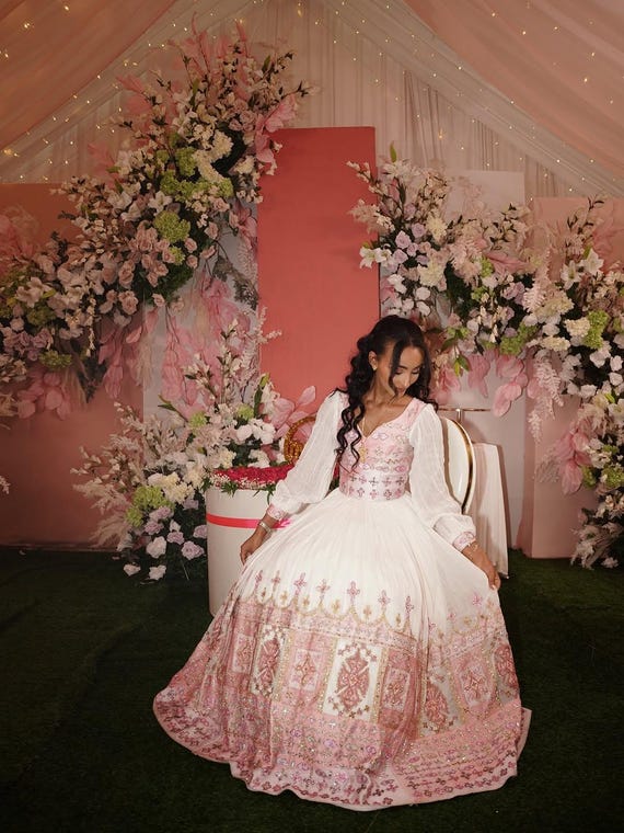 Elegant Rose Gold Ethiopian Wedding Dress | Handmade Habesha Kemis | Traditional  Bridal Dress - Etsy New Zealand