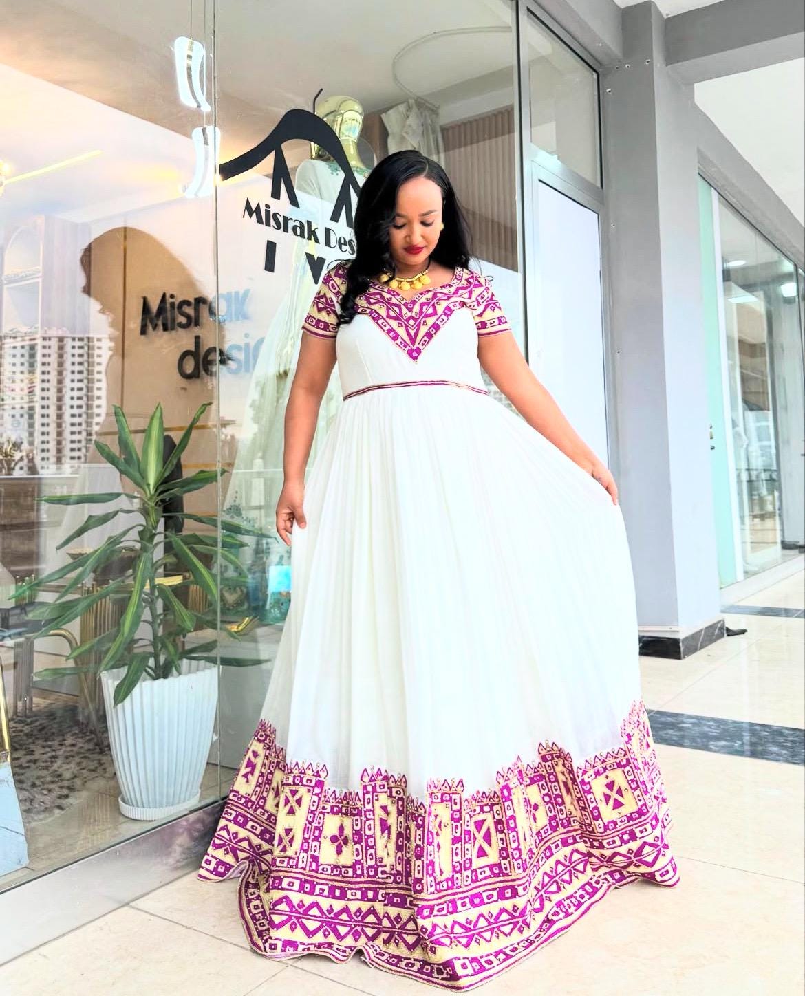 ethiopian graduation dress Ethiopian Graduation Dress – Modern Habesha Kemis with Custom Tibeb Borders