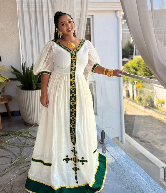 ethiopian modern dress designs Modern Habesha Dress with Unique Pattern