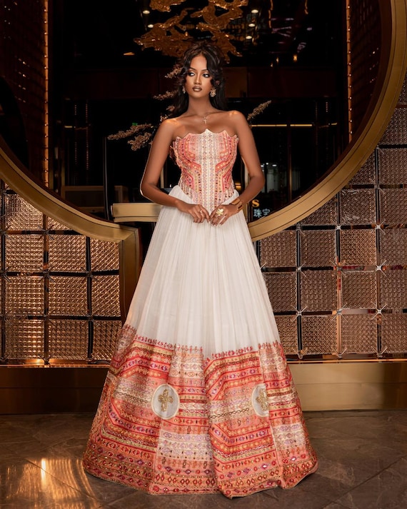Elegant Red Wedding Ethiopia Traditional Dress With Wide Tibeb and Luxury  Habesha Bridal Embroidery - Etsy Israel
