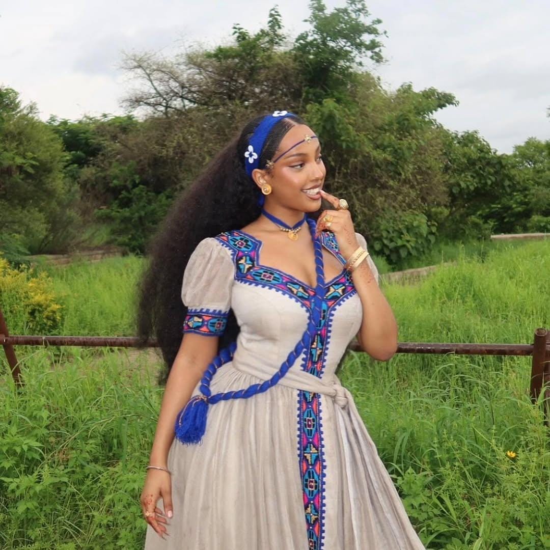blue ethiopian dress Habesha Kemis dress_type_Club Dress quality fabric Size:12- 18 M Military Department of Indiana