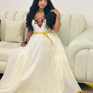 Red Habesha Zuria – Classic Ethiopian Traditional Dress for Cultural Celebrations & Festive Events