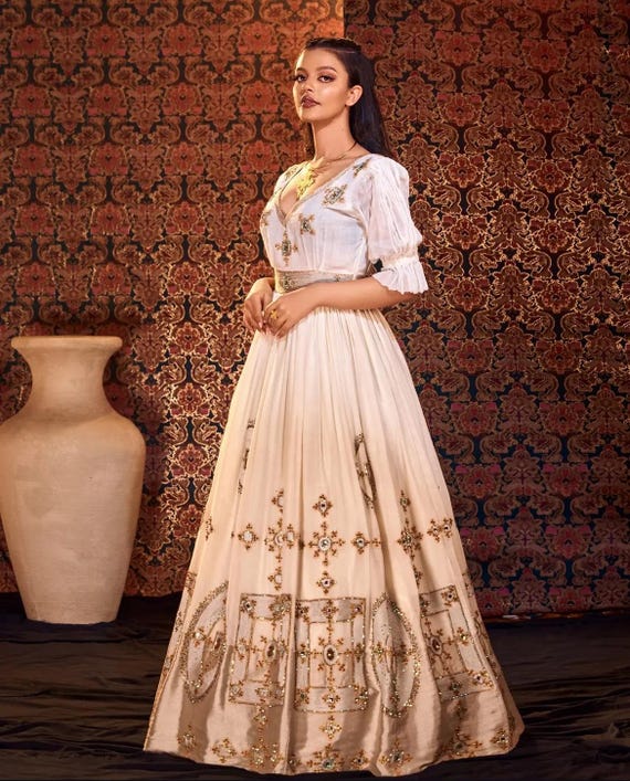 Handcrafted Habesha KemiS Dress: Ethiopian Wedding & Graduation Attire