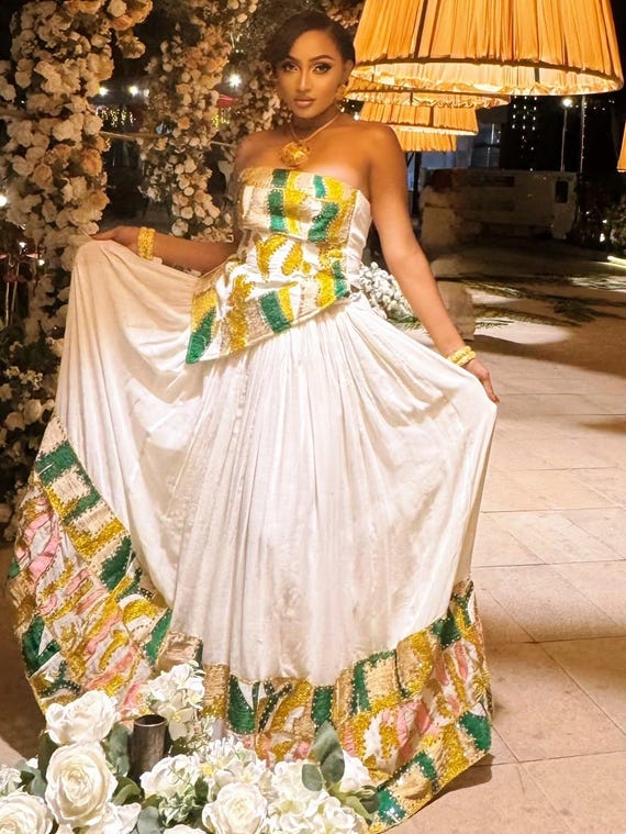 off the shoulder ethiopian dress ATSNAF OFF-SHOULDER HABESHA CLOTH