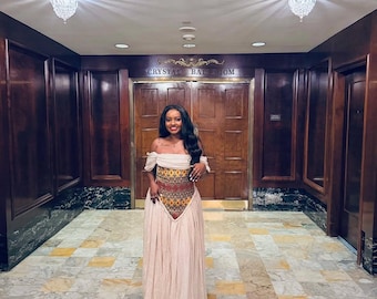ethiopian traditional dress enku design Enku Off-shoulder Ethiopian Habesha Kemis | Gold & Silver Embroidery Habesha Dress | Royal Style Ethiopian Wedding Dress