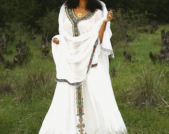 Ethiopian and Eritrean Dress - Handwoven Cotton with Modern Tilet for Special Event