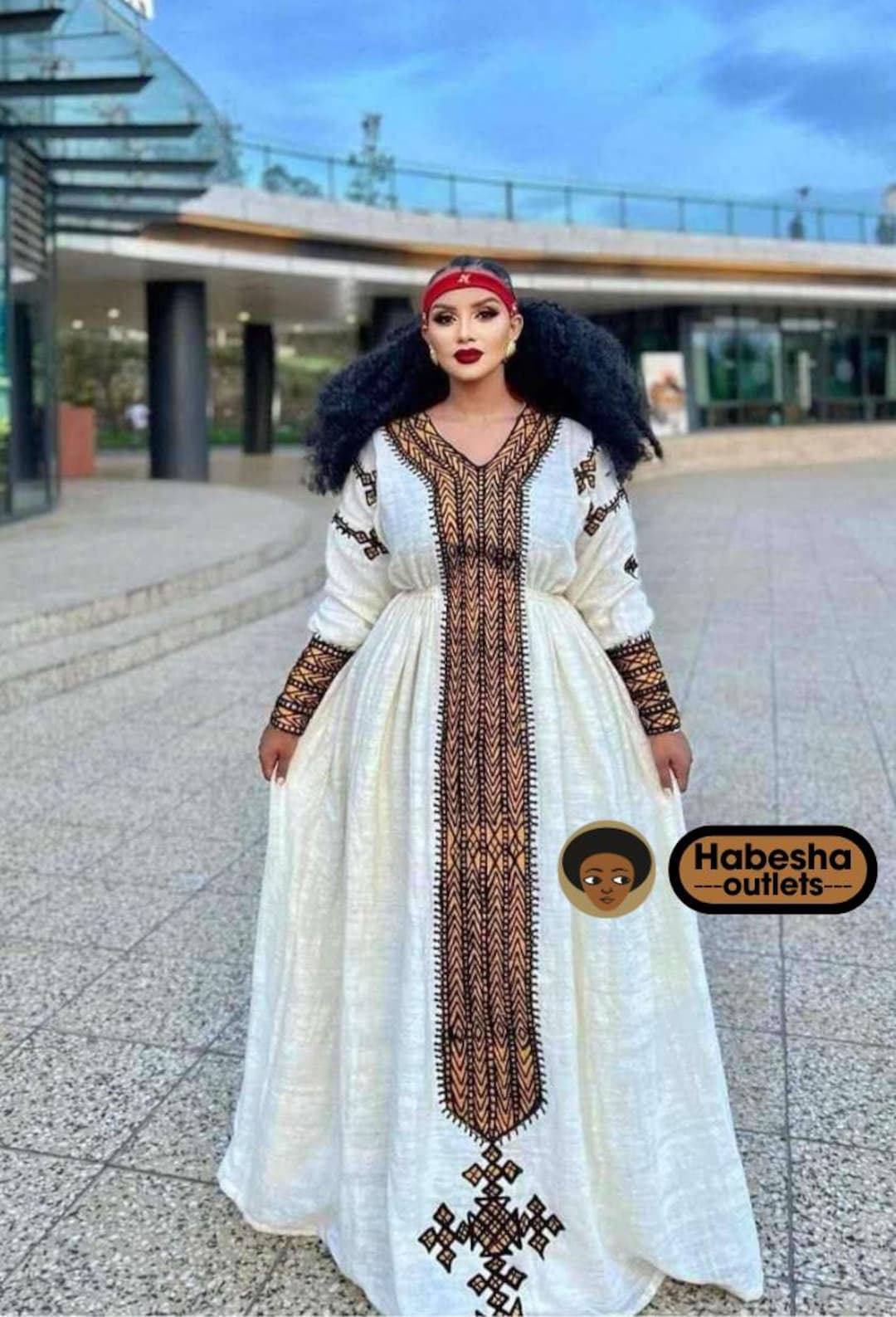 Cultural Habesha Kemis for Women golden and red  Tilet Eritrean & Ethiopian Traditional Dress