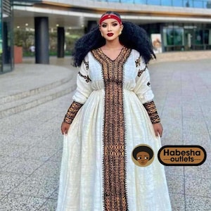 Ethiopian & Eritrean Traditional Habesha Kemis Dress – Handwoven Cultural Attire for Women