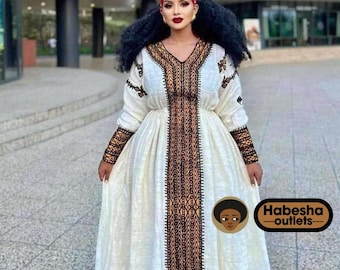 Ethiopian & Eritrean Traditional Habesha Kemis Dress – Handwoven Cultural Attire for Women