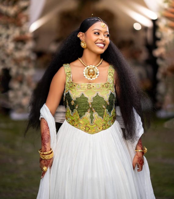 White Habesha Wedding Dress: Elegant Ethiopian Bridal Kemis