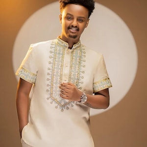 Modern Habesha Shirt for Men | Habesha Libs | Ethiopian Clothing | Simple Habesha Men&#39;s Shirt