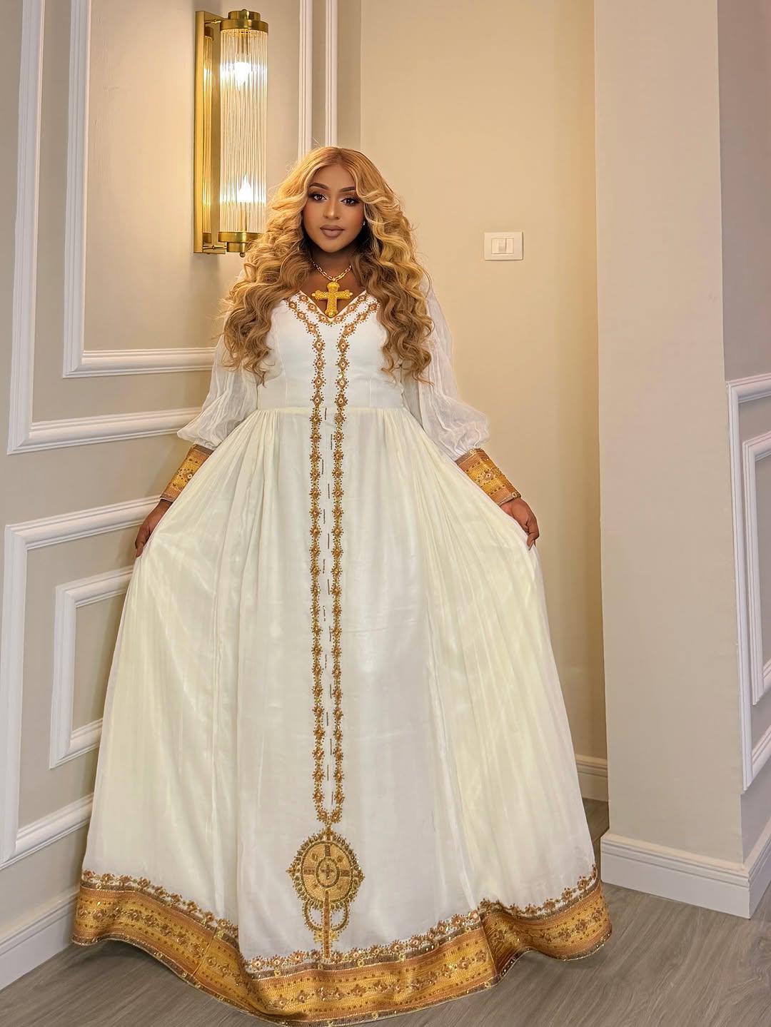 green emerald velvet dress Off-Shoulder Modern Ethiopian graduation dress