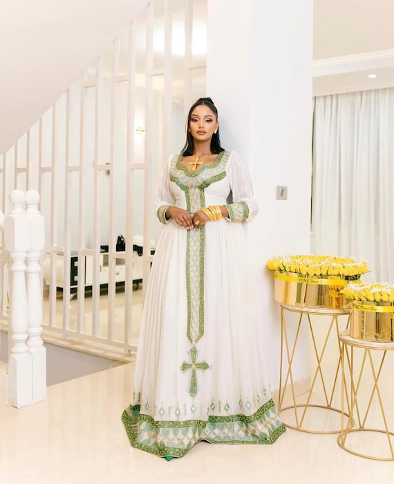 white christmas dresses Women Elegant Dress Africa Style Full Sleeve Outfits V-neck robe Ethio –  DMI Store main image 1