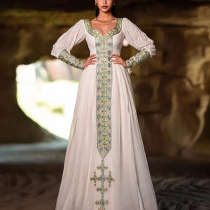 Elegant Handwoven Habesha Zuria in White with Red and Yellow main image 1