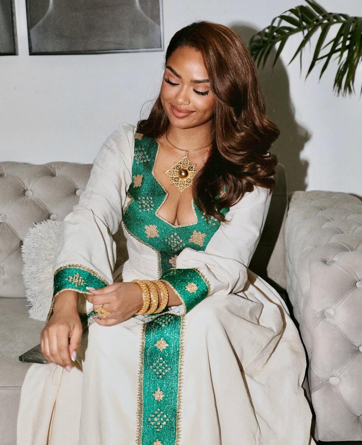 Green Ethiopian Habesha Dress | Handmade Cotton Outfit for Diaspora