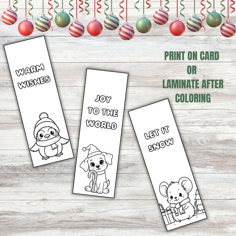 Printable Christmas Animals Coloring Bookmark Set for Kids and Adults ...