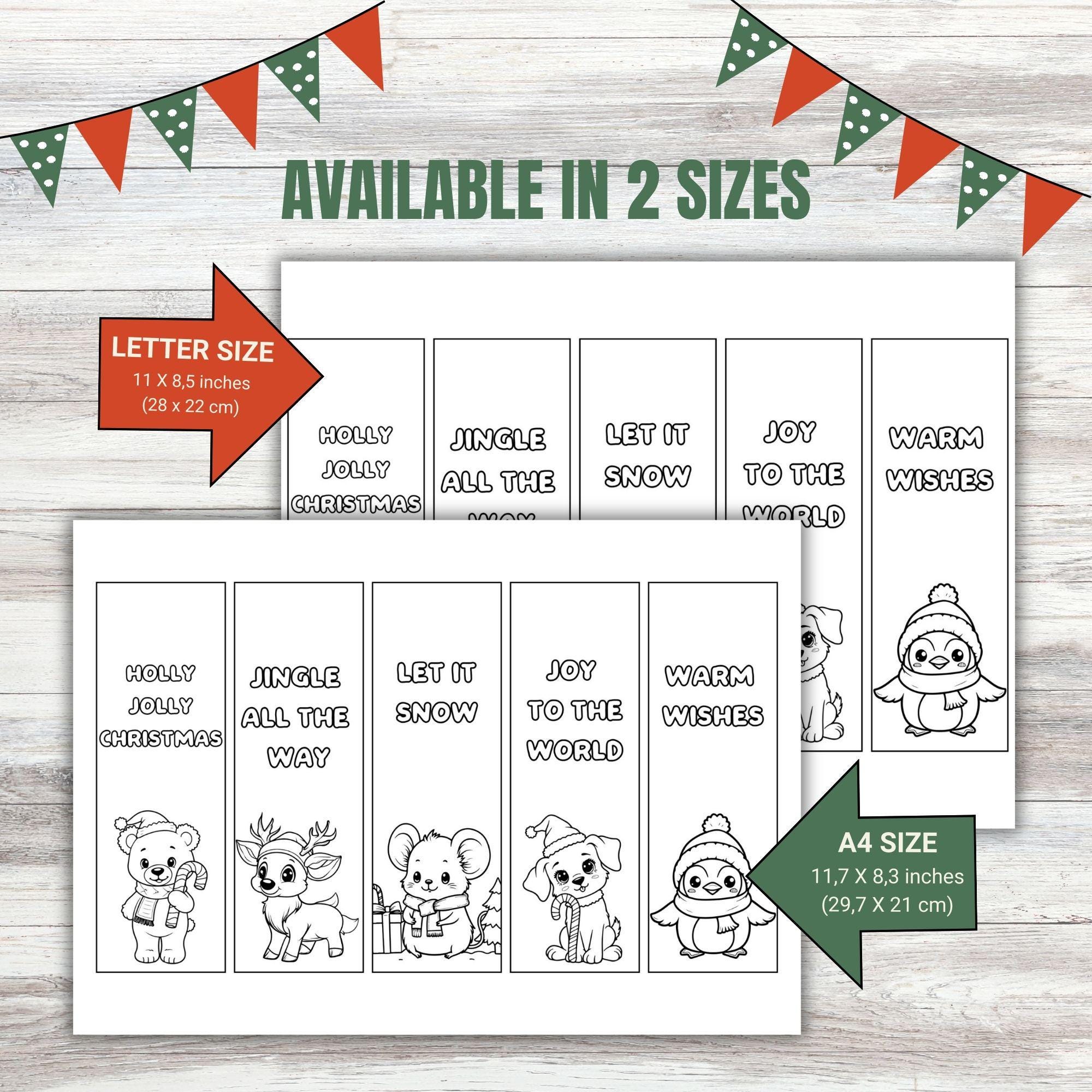 Printable Christmas Animals Coloring Bookmark Set for Kids and Adults ...
