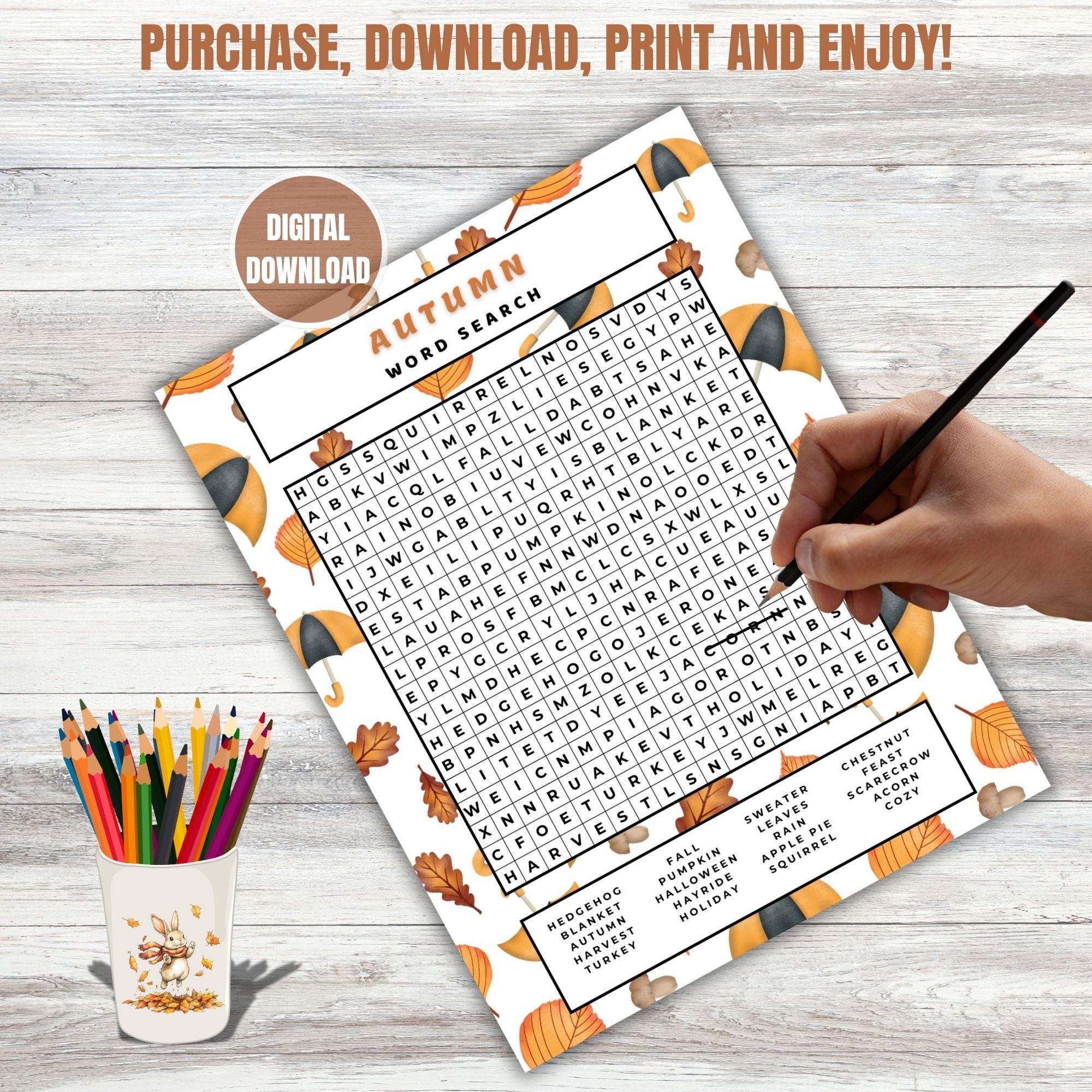 Printable Autumn Word Search Game With the Answer Key, Fall Fun for All
