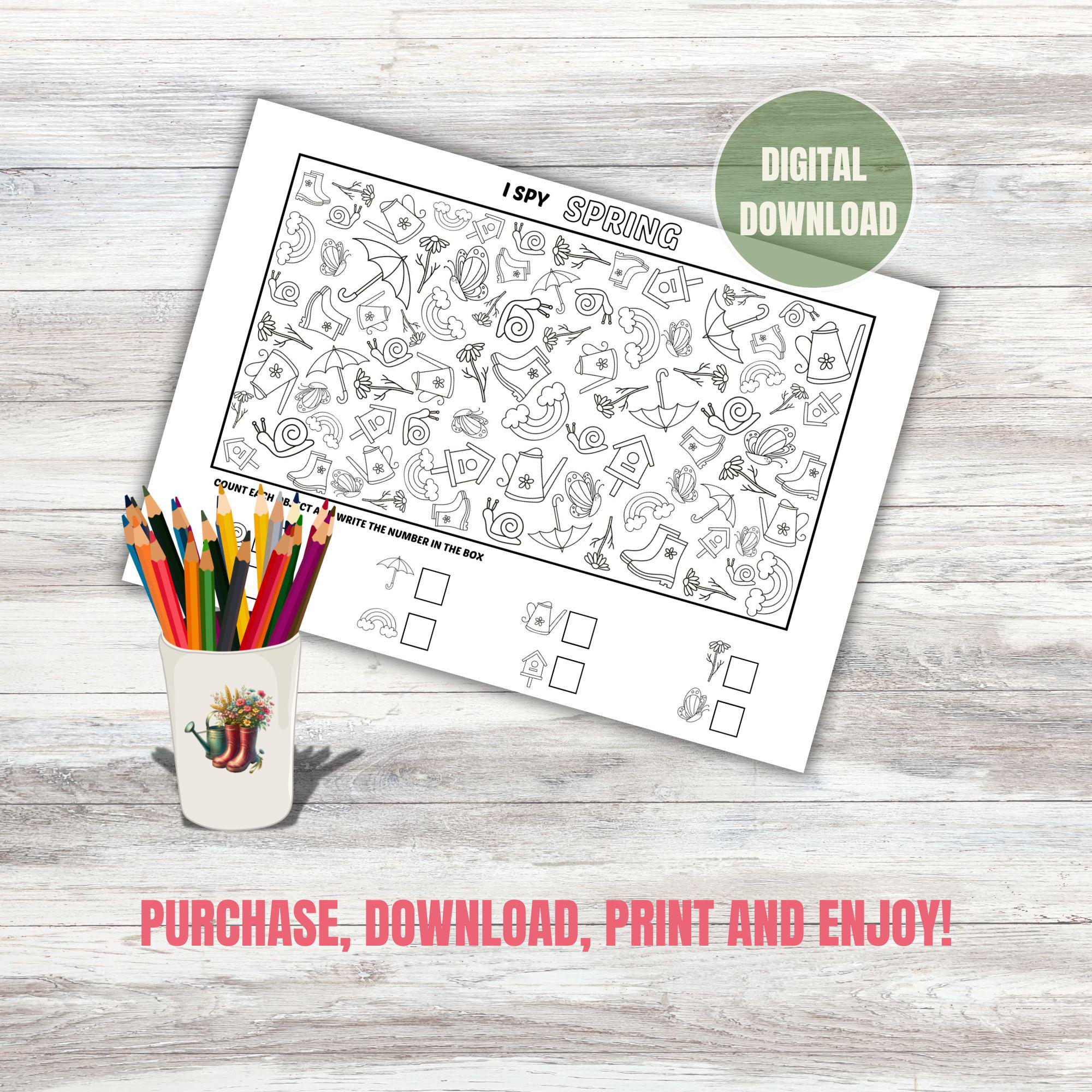 I Spy Spring Coloring Placemat: Kids & Adults Activity (PDF) - Etsy