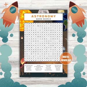 Printable Astronomy Word Search game, Fun Educational Space Themed Activity Page, Solar Eclipse March, Instant Download, Science Party favor