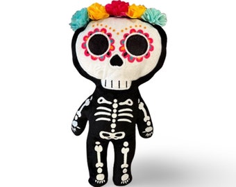 12" Day of the Dead Sugar Skull Skeleton Plushie. Halloween / Dia De Los Muertos/ Day of the dead/ Sugar skull plush doll. STYLE#1