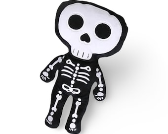 12" Skeleton Plushie. Goth plush. Skull plush doll. Halloween /gothic home decor. Halloween plush. Free shipping!