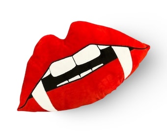 Fang Plush Pillow. Blood Red Lips. Halloween Pillow. Halloween Home Decor. Free Shipping!  Vampire Horror decoration. Occult Gift!