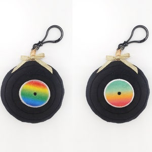 Vinyl Record/ Retro/ DJ/ Music themed Plush Backpack Clip.  Retro Holiday Gift. Free Shipping! Christmas/ Holiday Stocking stuffer.Geek Gift