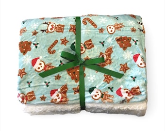 GingerDead Spooky Christmas Plush Blanket.Printed minky & white sherpa lined throw. Creepmas spooky Christmas Spookmas Home Decor 50"x60"
