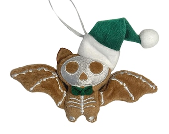 4" miniornament GingerDead Bat. Spookmas pluche ornament. Griezelig griezelige kerstboom vakantie pluche ornamenten decor vakantieboom.