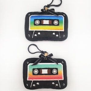 Cassette Tape/ Music themed Plush Backpack Clip.  Retro Holiday Gift. Free Shipping! Christmas/ Holiday Stocking stuffer. Geek gift!