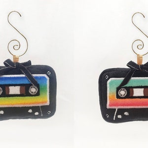 Cassette tape Music themed plush Holiday Tree Ornament.  1 piece. Free shipping. Christmas/ Holiday ornament Stocking stuffer.