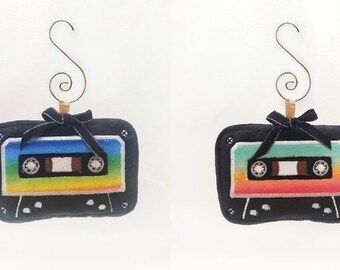 Cassette tape Music themed plush Holiday Tree Ornament.  1 piece. Free shipping. Christmas/ Holiday ornament Stocking stuffer.