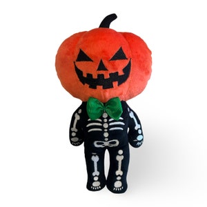 12&quot; Pumpkin Head Skeleton Plushie. Halloween spooky cute goth skull plush doll. Halloween home decor. Halloween plush gift. Free shipping!