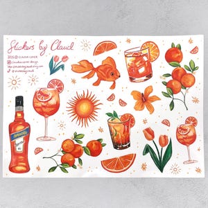 Sticker Sheet &#39;Orange Oasis&#39; | journal stickers, calendar, planner stickers, sunset stickers, orange, illustration, handmade, pink, summer