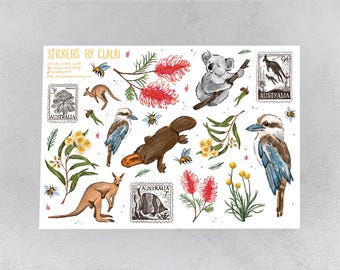 Foglio di adesivi 'Nativo australiano' / adesivi per diario, calendario, adesivi per planner, adesivi per diario, album, illustrazione, fatto a mano, pianta