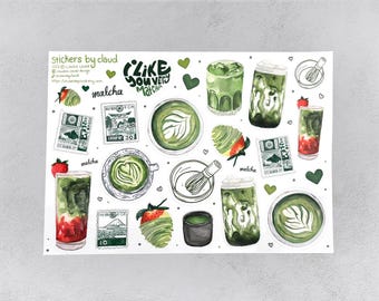 Sticker Sheet 'I Like You Very Matcha' | journal stickers, calendar, planner stickers, journal stickers, scrapbook, illustration, handmade