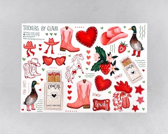 Sticker Bogen 'Cowgirl Party' | Journal Aufkleber, Kalender, Planer Aufkleber, Journal Aufkleber, Cowgirl, Scrapbook, Illustration, handgemacht